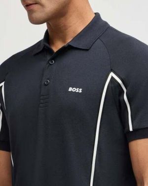 Hugo Bos s Navy Premium Imported Compact Yarn 240 GSM Interlock Fabric Polo Tshirt with Front Design and Emboss Logo 3675