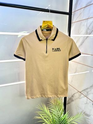 Karl Lagerfeld Beige Polo Premium Collar Neck T-shirt F3043-BE