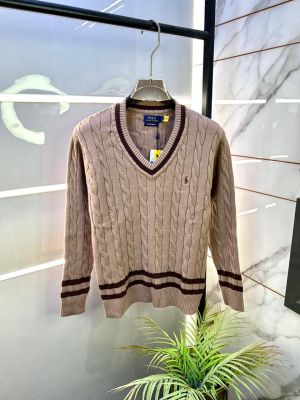 Ralph_Lauren Camel Imported knitted V Neck Super Premium Pullovers F3246-CA