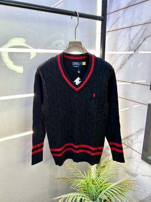 Ralph_Lauren Black Imported knitted V Neck Super Premium Pullovers F3246-BL