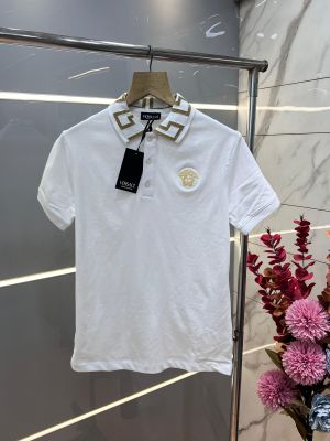 Versac e White Premium Cotton Pique fabric Polo Tshirt with Collar Design and Emboss Logo 3526