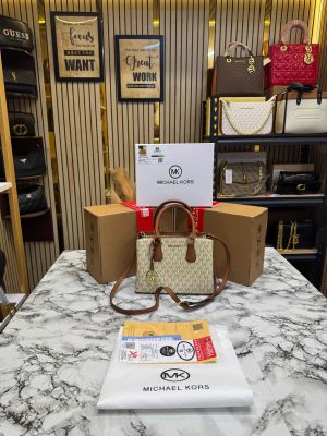 Michael_Kors Camille Satchel Hand Bag In Signature logo-print Canvas With Double Og Box And Dust Bag (Beige)