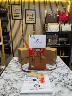 Michael_Kors Camille Satchel Hand Bag In Signature Logo With Double Og Box And Dust Bag (Brown)