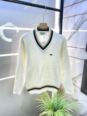 Lacost e White Imported knitted V Neck Super Premium Pullovers F3360-WH