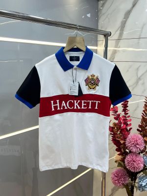 Hacket White Premium Imported Compact Yarn 240 GSM Interlock Fabric Polo Tshirt with Front Design and Embroidered Logo 3700