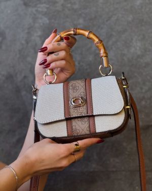 Guess_ Kerima bamboo top handle flap bag in a naturallatte logo with box premium quality