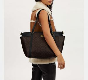 COAC.H CITY BROWN TOTE BAG CANVAS LEATHER PREMIUM WITH DUST BAG