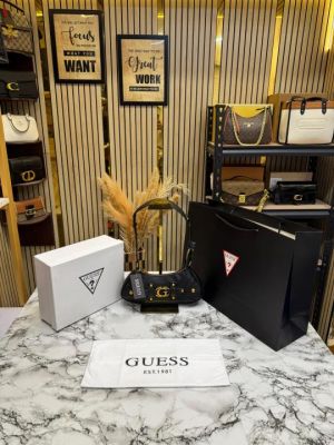 Guess Mintha Top Zip Shoulder Bag With Box Dust Bag Including Carry Bag (Black)