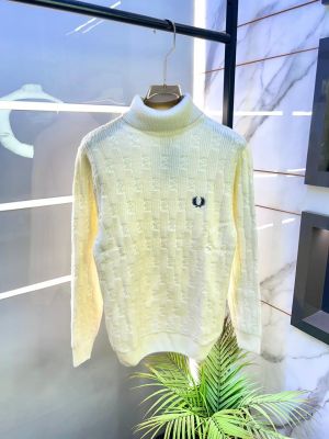 Fred Perry Logo Imported Turtle Neck White Premium Pullovers F3350-WH