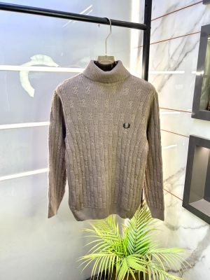 Fred Perry Logo Imported Turtle Neck Beige Premium Pullovers F3350-BE