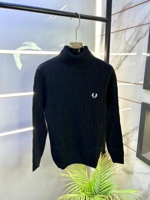 Fred Perry Logo Imported Turtle Neck Black Premium Pullovers F3350-BL