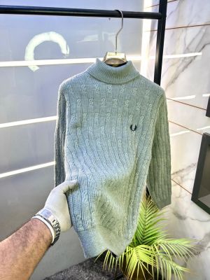 Fred Perry Logo Imported Turtle Neck Grey Premium Pullovers F3350-GY