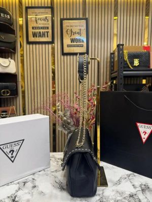 Guess Nastra Convertible Flap Crossbody Bag With Box Dust Bag Including Carry Bag (Black)