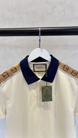 Gucc_i Signature GG Trim Polo T-Shirt Beige 1029