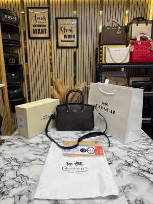 Coac_h Signature Monogram Leather Satchel Top Handle Bag With Box And Dust Bag Including Carry Bag (Coffee-3616)