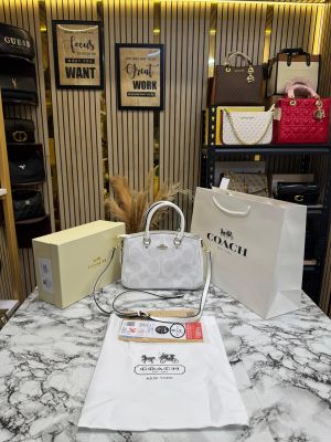 Coac_h Signature Monogram Leather Satchel Top Handle Bag With Box And Dust Bag Including Carry Bag (White-3616)