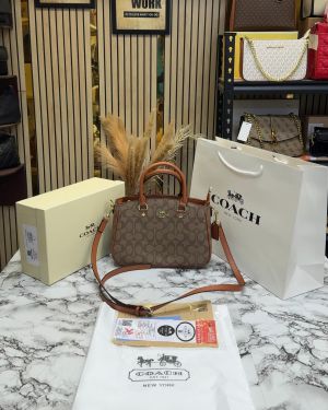 Coac_h Signature Monogram Leather Satchel Top Handle Bag With Box And Dust Bag Including Carry Bag (Apricot-3616)