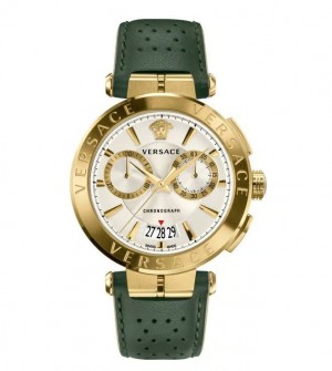 Versace Aion Chronograph Green Leather Authentic Store Quality