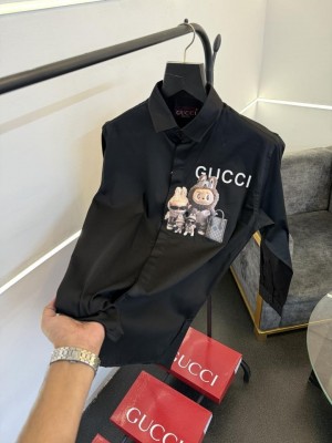 Gucc i x labubu imported cotton satin shirt black