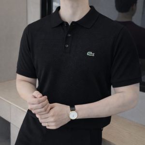 Lacost e Imported knitted Super Premium Black Collar Neck Polo T-shirt F3466-BL