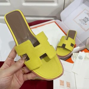 Hermes Paris Oran Flats For Her With OG Box & Carry Bag Yellow Slide H38