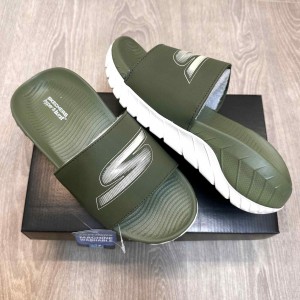 Skecher.s Go Recover Premium Olive Cream Slides