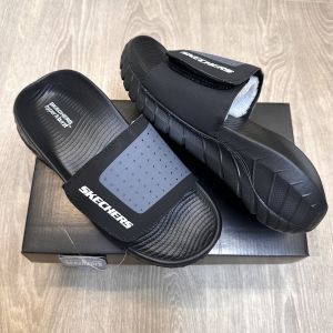 Skecher.s Go Recover Adjust Premium Black Grey Slides