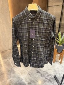 FRED PERRY GREEN CHECKS OXFORD COTTON SHIRT 