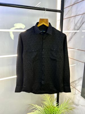 Fend i Monogram Allover Print Premium Black Shirt With Brand Packing F2982-BL