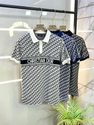 Christian Dio r Imported knitted Monogram Super Premium White Collar Neck Polo T-shirt F3481-WH