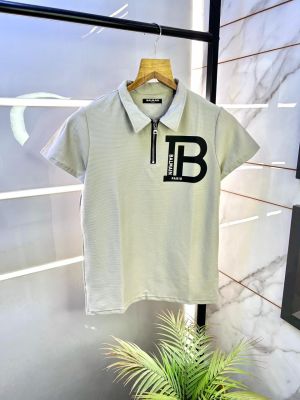 Balmai n Paris Imported Zipper Grey Collar Neck Premium Polo T-shirt F3114-GY