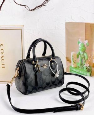 COAC_H Black Rowan Logo Leather Small Satchel with box 724