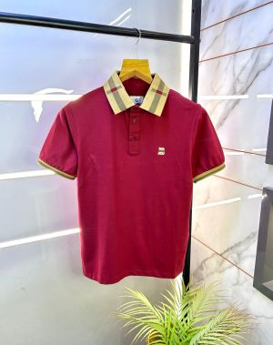 Burberr y Logo Red Collar Neck Premium Polo T-shirt F2593-RE