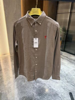 Ami Paris lightBrown Pure Linen Shirt 