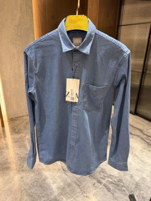 ZAR_A sky blue Denim single pocket shirt