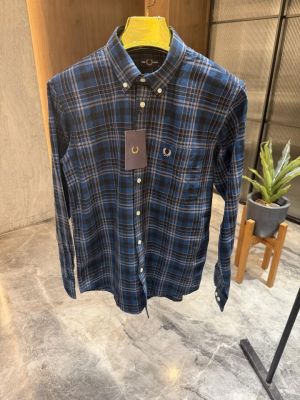 FRED PERRY BLUE CHECKS OXFORD COTTON SHIRT 
