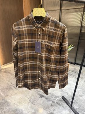 FRED PERRY BROWN CHECKS OXFORD COTTON SHIRT 