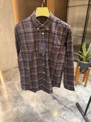 FRED PERRY DARK BROWN CHECKS OXFORD COTTON SHIRT 