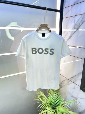 Boss White Embossed Print Premium Round Neck Polo T-shirt F3423-WH