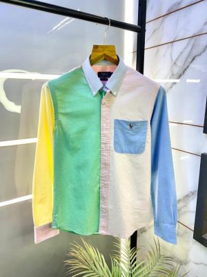 sale_Polo_Ralph_Lauren_Pink_Green_Embroidery_Logo_Oxford_Fun_Shirt_With_Brand_Polly_Bag_(1612)