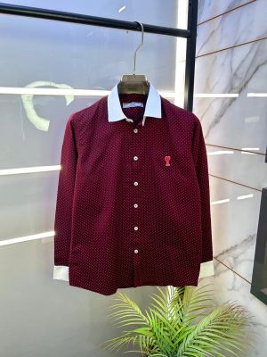 Ami Logo Dotted Premium Maroon Shirt F3223-MA