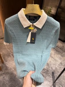 Ralp_h lauren sea green white knitted woolen polo tshirt