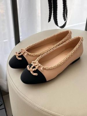 Chanel_Ballet_Flats_Apricot_Black_CC_Logo_For_Women_With_OG_Box_&_Carry_Bag_G34087