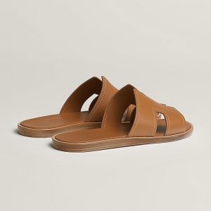 HERMES IZMIR BROWN PREMIUM LEATHER SLIDE 