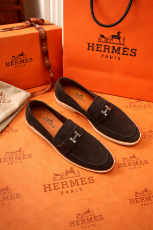 Hermes_logo brown 100% Genuine Suede Leather