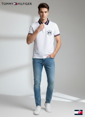 TOMMY HILFIGE_R WHITE PREMIUM EMBORSSED COLLAR POLO