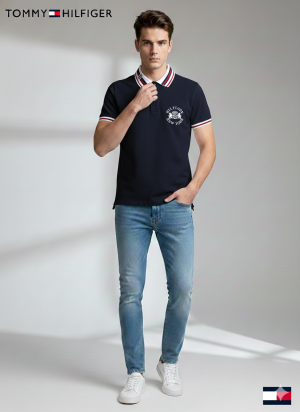 TOMMY HILFIGE_R NAVY BLUE  PREMIUM EMBORSSED COLLAR POLO