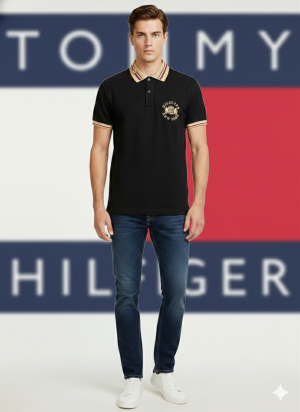 TOMMY HILFIGE_R BLACK PREMIUM EMBORSSED COLLAR POLO