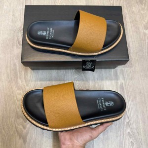 Brunello Cucinell.i Style Luxury Leather Strap Premium Tan Slides