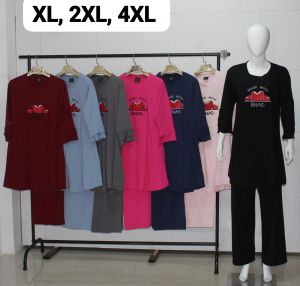 Long night suit set  full sleeve frock style with embroidery